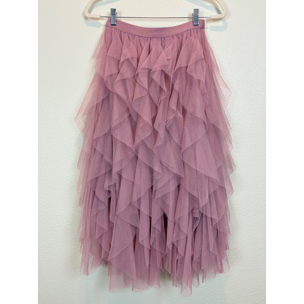 Bluivy Women S Pink Tulle Ruffle Midi Skirt Coquette Balletcore Fairy Romantic
